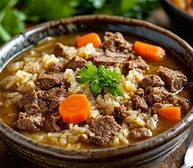 Домашний суп с говядиной и рисом