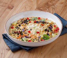 Паста орзо с креветками и запеченным перцем