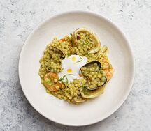 Птитим, морепродукты, пармезан