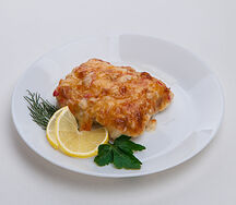 Треска с сырно-крабовой шапочкой