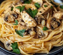 Паста с курицей и грибами