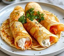 Блинчик с семгой, огурцом и сливочным сыром