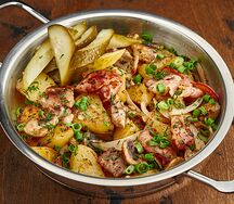 Фирменная жареха со свининой, беконом и грибами