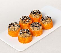 Запечённый ролл с угрём и тигровой креветкой