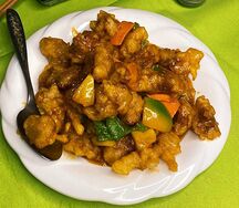 Мясо с ананасами в соусе №308