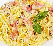 Паста с ветчиной, беконом и сыром