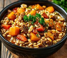 Перловка с овощами и тушёнкой по-губернаторски