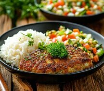 Котлета из курицы, гарнир, салат