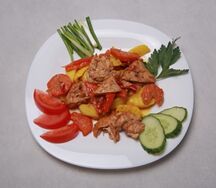 Лагман жареный с курицей 