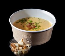 Сырный крем-суп с беконом и сухариками 