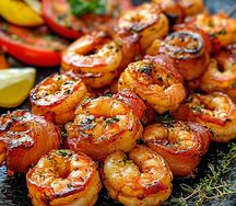 Креветосы в беконе шашлыкю-барбекю 