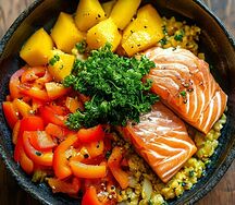 Боул с лососем гриль и кордицепсом