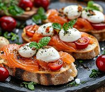 Брускетта с форелью и моцарелла