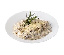 Паста с курицей и грибным тартаром