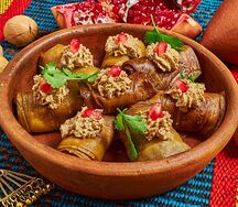 Рулетики из баклажанов с ореховой начинкой