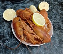 Мелкие варёные раки с лимончиком и укропом