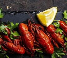 Мелкие варёные раки с лимончиком и укропом