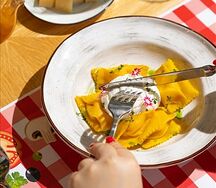 Равиоли с тыквой и муссом из пармезана