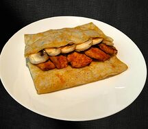 Блины с цыплёнком грибами и сыром