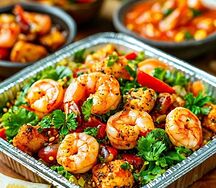 Теплый салат с морепродуктами