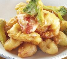 Gamberi e verdure in pastella