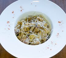 Феттуччине с беконом и грибами