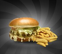 Фирменный бургер с курицей и картофель