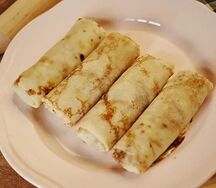 Блины с отварной курочкой и жареными шампиньонами