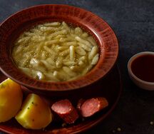 Чеченский хинкал с сушеной колбасой