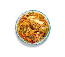 Удон с морепродуктами в остром соусе кимчи