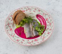 Селедка с фундучным сыром и малосольными огурчиками