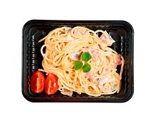 Паста с ветчиной и грибами