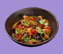 Баклажаны фри с помидорами и луком