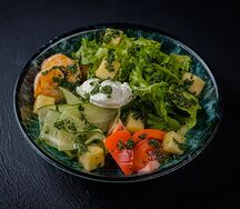 Тигровые креветки с муссом из лайма, ананасом и соусом чимичурри