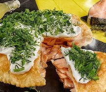 Чебурек-пирог с красной рыбой и творожным сыром