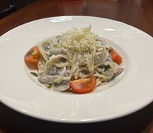Паста с говядиной и шампиньонами