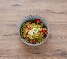 Овощной с кускусом и перепелиным яйцом