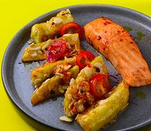 Мисо лосось с хрустящими баклажанами
