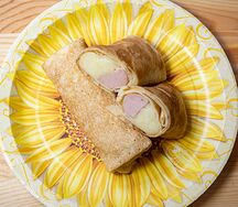 Блины с картофелем и сосиской