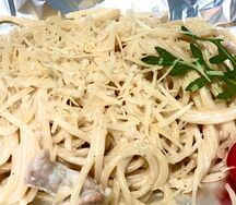 Спагетти с шампиньонами в сливочном соусе