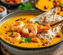 Тыквенный суп с креветками и хрустящим лавашом