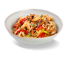 Лапша гречневая с креветками и овощами