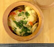 Пельмени Особые мясные, запеченные с овощами