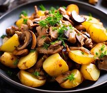 Жареный картофель со свининой и грибами