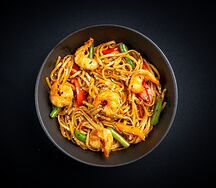 Острый удон с креветками