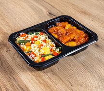 Цыплёнок в кисло-сладком соусе и булгур с овощами