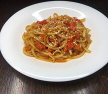 Лапша яичная с креветкой