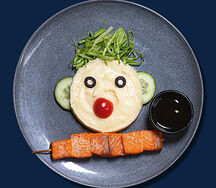 Запеченный шашлычок из лосося с пюре