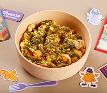 Mac & Cheese Креветки с песто