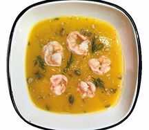 Суп тыквенный с креветкой и трюфельным маслом